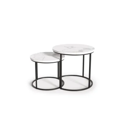 OREO COFFEE TABLES, SET OF 2 PCS. WHITE MARBLE / BLACK